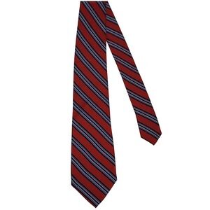 Chaps Necktie Mens One Size Red Navy Blue White Striped 100% Silk Classic Tie